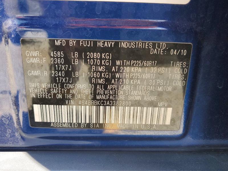 Продажа на аукционе авто 2010 Subaru Outback, vin: 4S4BRBKC3A3382800, номер лота: 52052966