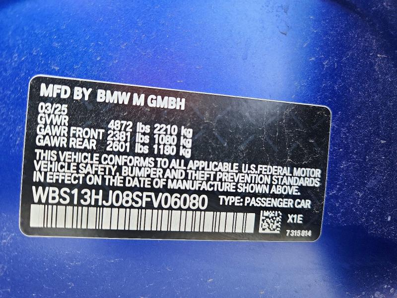 Aukcja sprzedaży 2025 Bmw M3, vin: WBS13HJ08SFV06080, numer aukcji: 54230116