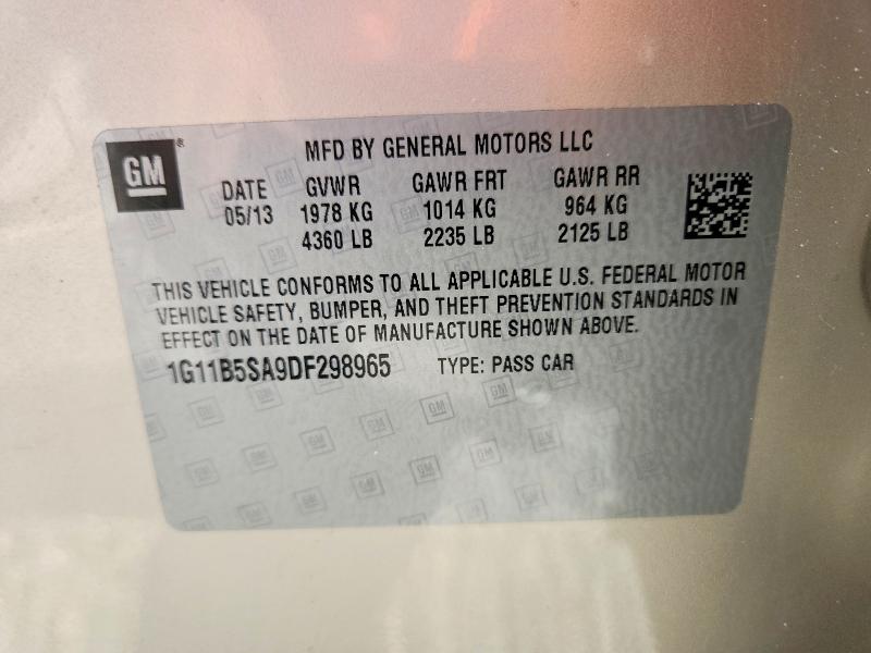 Продаж на аукціоні авто 2013 Chevrolet Malibu, vin: 1G11B5SA9DF298965, номер лоту: 54171126