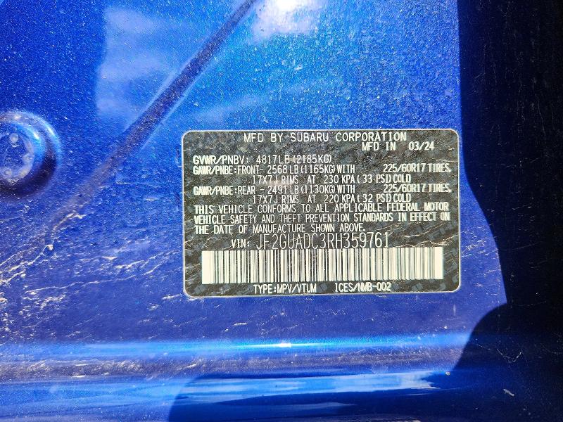 Продаж на аукціоні авто 2024 Subaru Crosstrek, vin: JF2GUADC3RH359761, номер лоту: 51333876