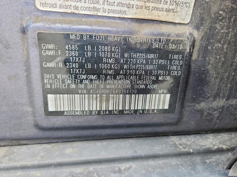 55411546 :رقم المزاد ، 4S4BRBKC6A3354120 vin ، 2010 Subaru Outback مزاد بيع