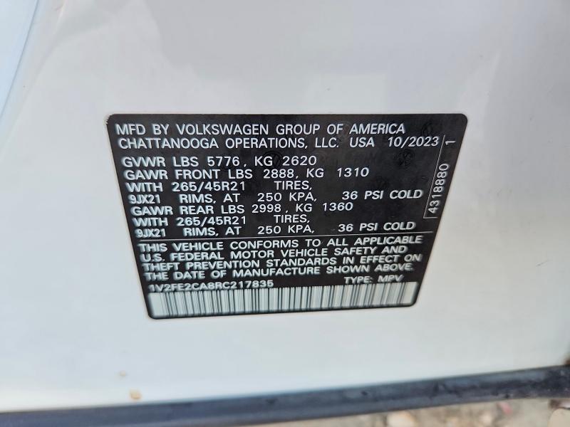 52945336 :رقم المزاد ، 1V2FE2CA8RC217835 vin ، 2024 Volkswagen Atlas Cross Sport مزاد بيع