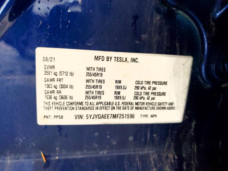 2021 Tesla Model Y მანქანა იყიდება აუქციონზე, vin: 5YJYGAEE7MF251596, აუქციონის ნომერი: 54705986
