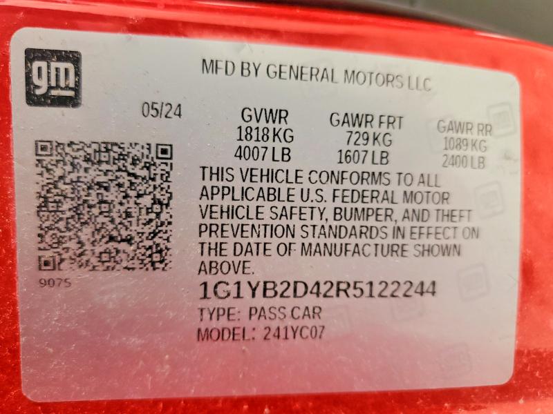 Aukcja sprzedaży 2024 Chevrolet Corvette, vin: 1G1YB2D42R5122244, numer aukcji: 53227966