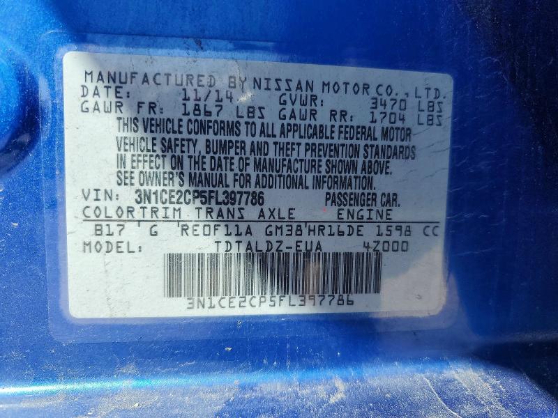 Aukcja sprzedaży 2015 Nissan Versa Note, vin: 3N1CE2CP5FL397786, numer aukcji: 53368586
