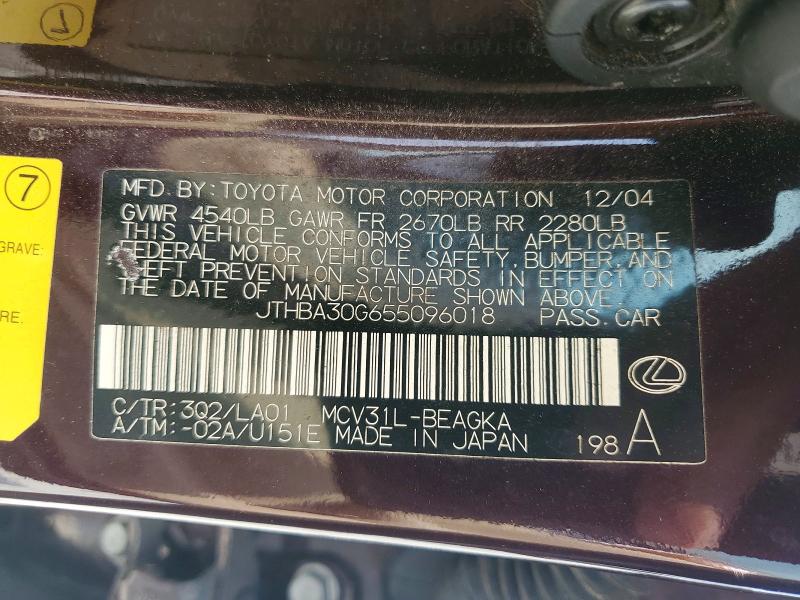 51113136 :رقم المزاد ، JTHBA30G655096018 vin ، 2005 Lexus Es مزاد بيع