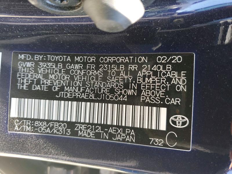 54157216 :رقم المزاد ، JTDEPRAE8LJ105044 vin ، 2020 Toyota Corolla مزاد بيع