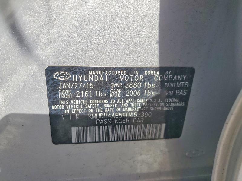 2015 Hyundai Elantra მანქანა იყიდება აუქციონზე, vin: KMHDH4AE5FU452390, აუქციონის ნომერი: 55035296