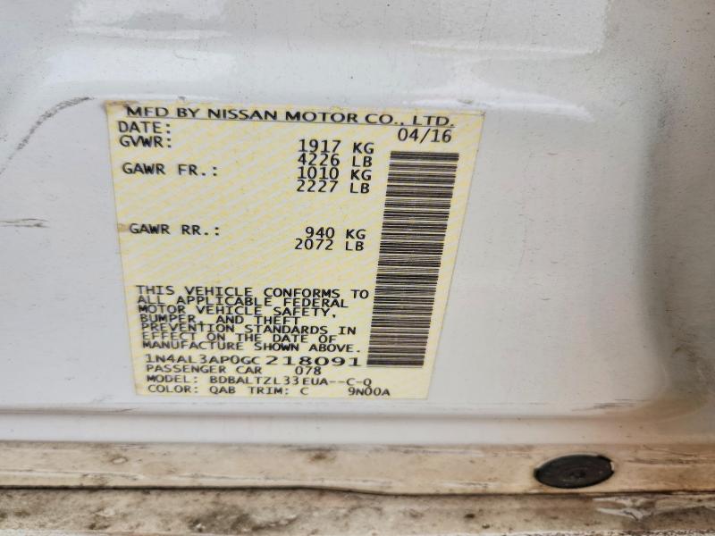 54417926 :رقم المزاد ، 1N4AL3AP0GC218091 vin ، 2016 Nissan Altima مزاد بيع