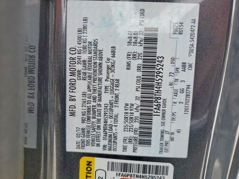 Продаж на аукціоні авто 2017 Ford Mustang, vin: 1FA6P8TH4H5295243, номер лоту: 52125986