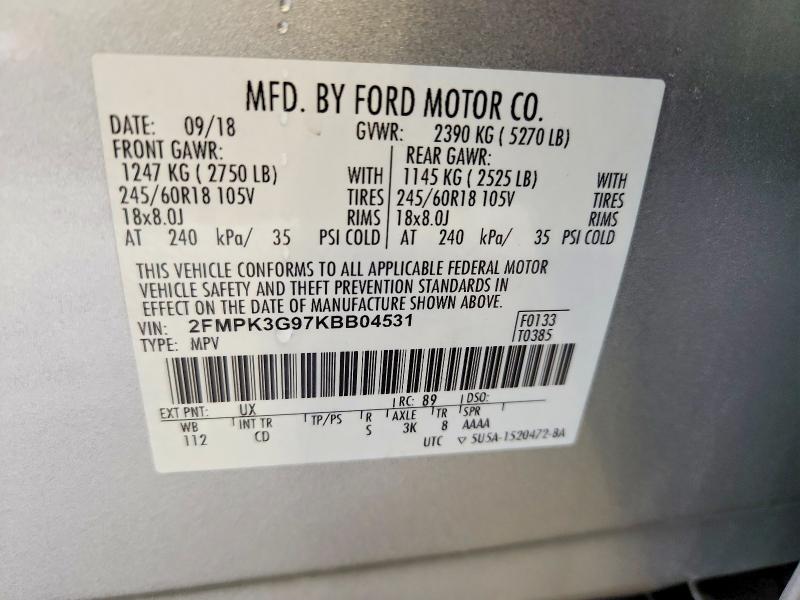 Продажа на аукционе авто 2019 Ford Edge, vin: 2FMPK3G97KBB04531, номер лота: 52507246