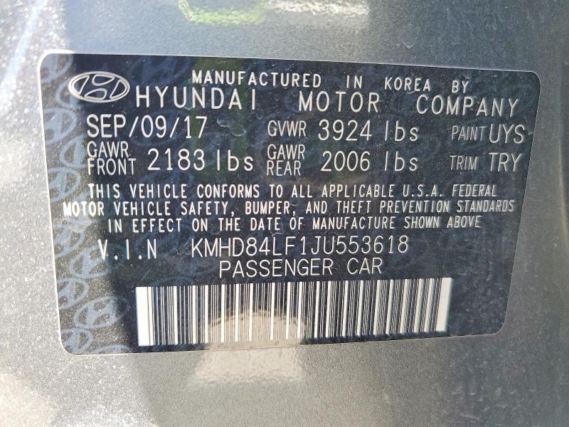 Aukcja sprzedaży 2018 Hyundai Elantra, vin: KMHD84LF1JU553618, numer aukcji: 54100976