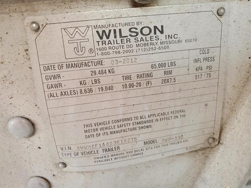 Продаж на аукціоні авто 2013 Wilson Trailer Co Trailer, vin: 4WWMCF1A4D3618279, номер лоту: 51766526