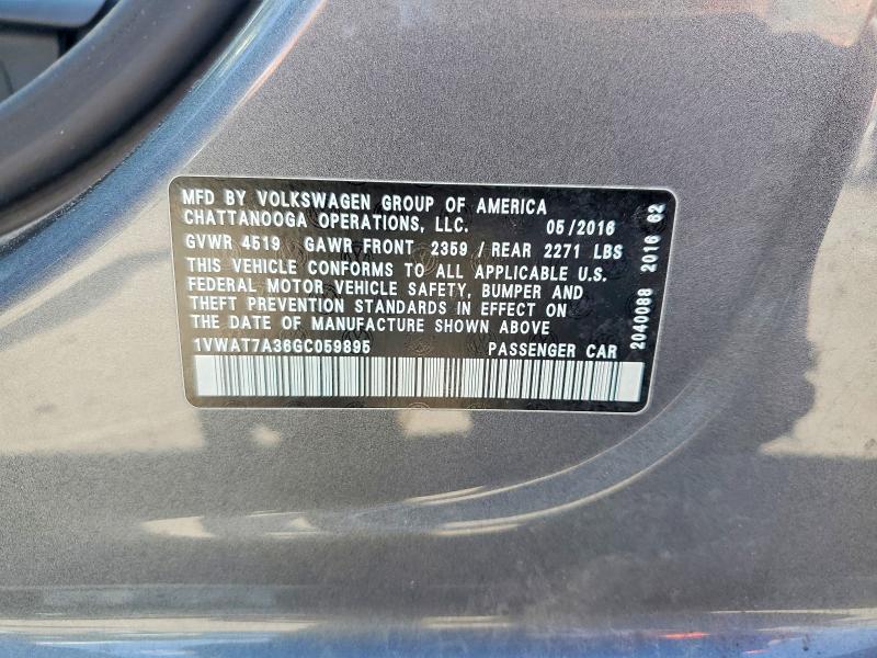Aukcja sprzedaży 2016 Volkswagen Passat, vin: 1VWAT7A36GC059895, numer aukcji: 55515036