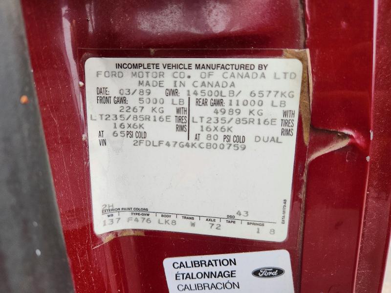 Aukcja sprzedaży 1989 Ford F, vin: 2FDLF47G4KCB00759, numer aukcji: 53884186