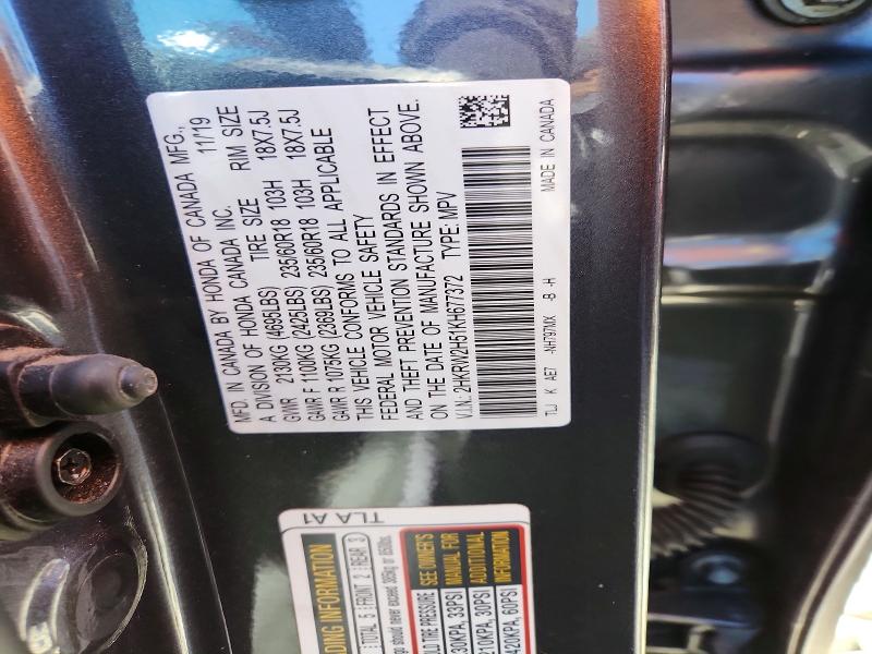 53447196 :رقم المزاد ، 2HKRW2H51KH677372 vin ، 2019 Honda Cr-v مزاد بيع