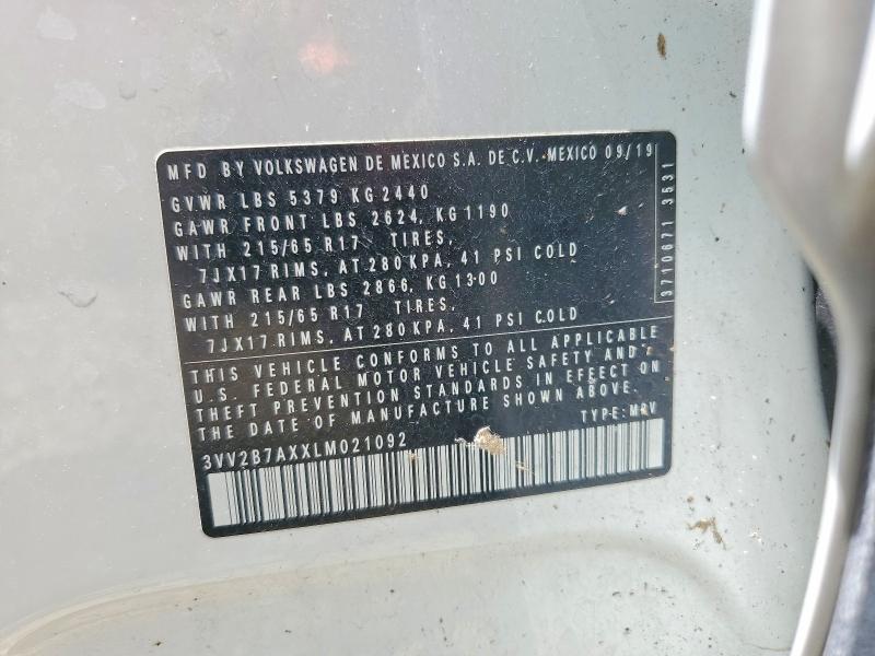 Aukcja sprzedaży 2020 Volkswagen Tiguan, vin: 3VV2B7AXXLM021092, numer aukcji: 54554456