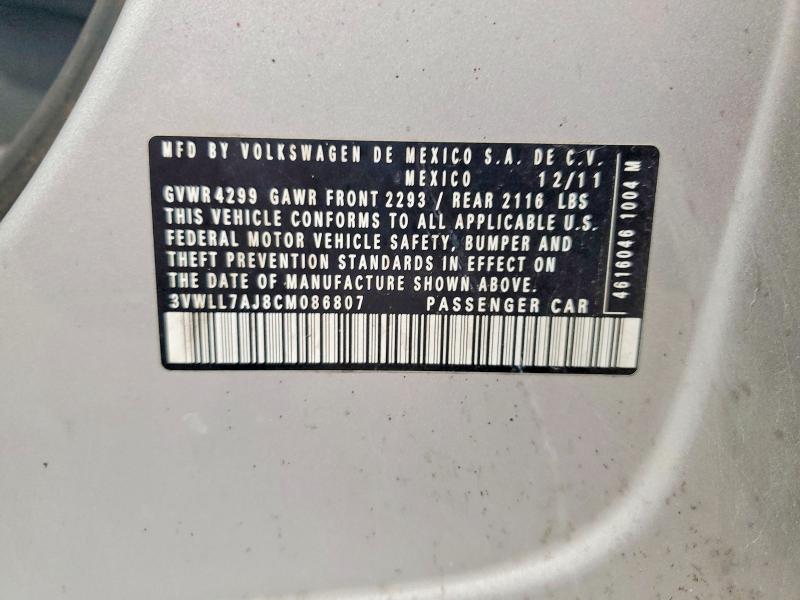 55223256 :رقم المزاد ، 3VWLL7AJ8CM086807 vin ، 2012 Volkswagen Jetta مزاد بيع