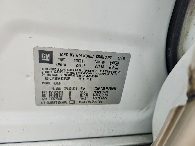 52861286 :رقم المزاد ، KL4CJASB8KB733865 vin ، 2019 Buick Encore مزاد بيع