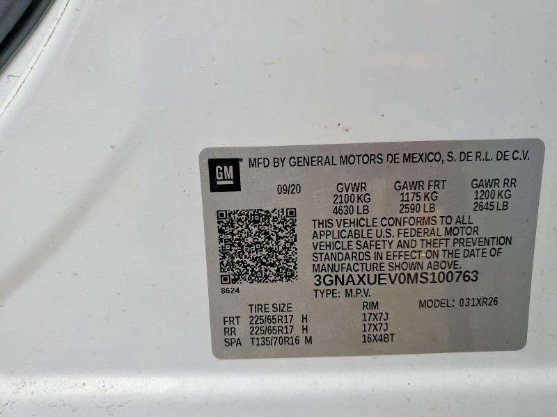 Aukcja sprzedaży 2021 Chevrolet Equinox, vin: 3GNAXUEV0MS100763, numer aukcji: 52811856