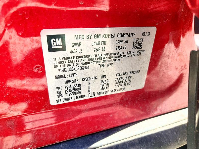 Продаж на аукціоні авто 2016 Buick Encore, vin: KL4CJGSBXGB662954, номер лоту: 53235316