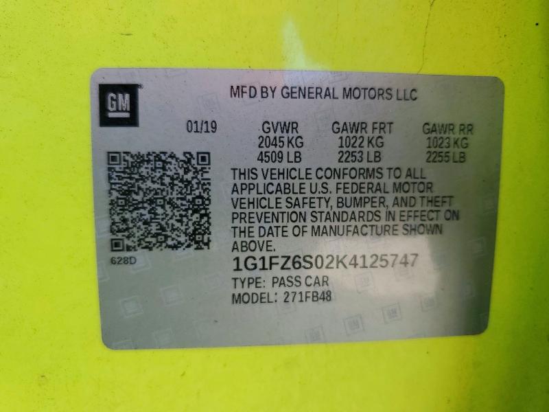 Продажа на аукционе авто 2019 Chevrolet Bolt Ev, vin: 1G1FZ6S02K4125747, номер лота: 54367936