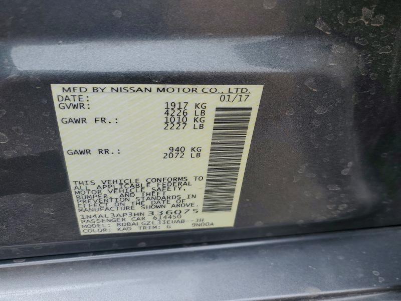 52486266 :رقم المزاد ، 1N4AL3AP3HN336075 vin ، 2017 Nissan Altima مزاد بيع