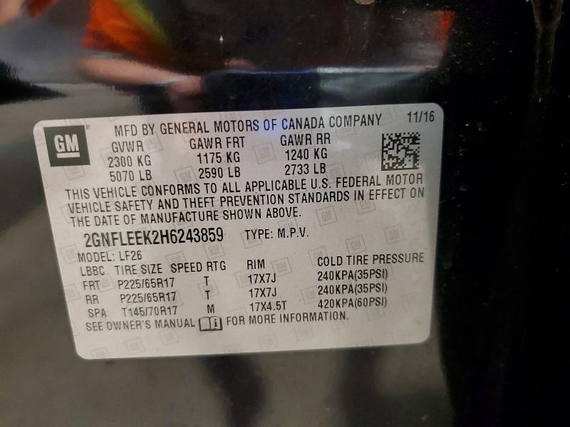 Aukcja sprzedaży 2017 Chevrolet Equinox, vin: 2GNFLEEK2H6243859, numer aukcji: 52215186