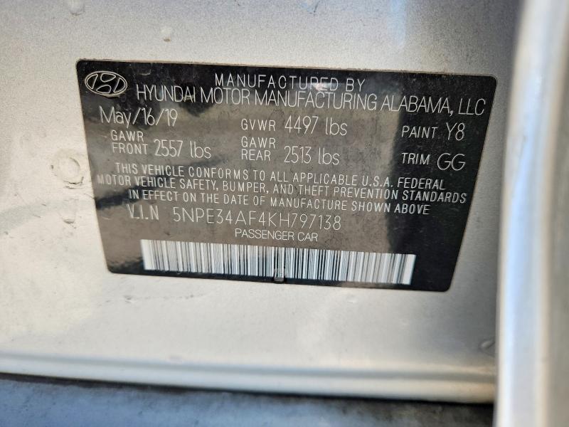 Aukcja sprzedaży 2019 Hyundai Sonata, vin: 5NPE34AF4KH797138, numer aukcji: 53044296