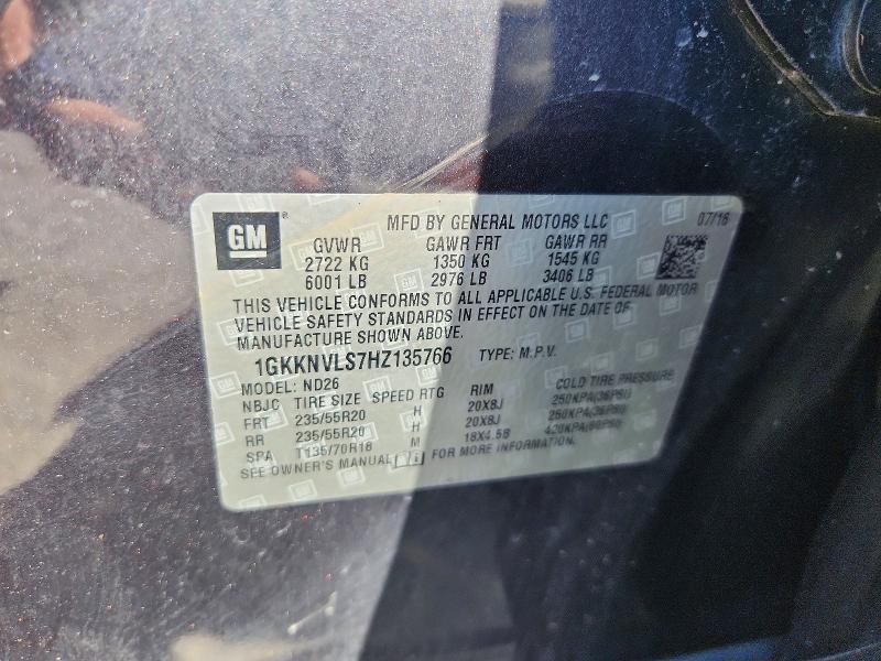 53117566 :رقم المزاد ، 1GKKNVLS7HZ135766 vin ، 2017 Gmc Acadia مزاد بيع