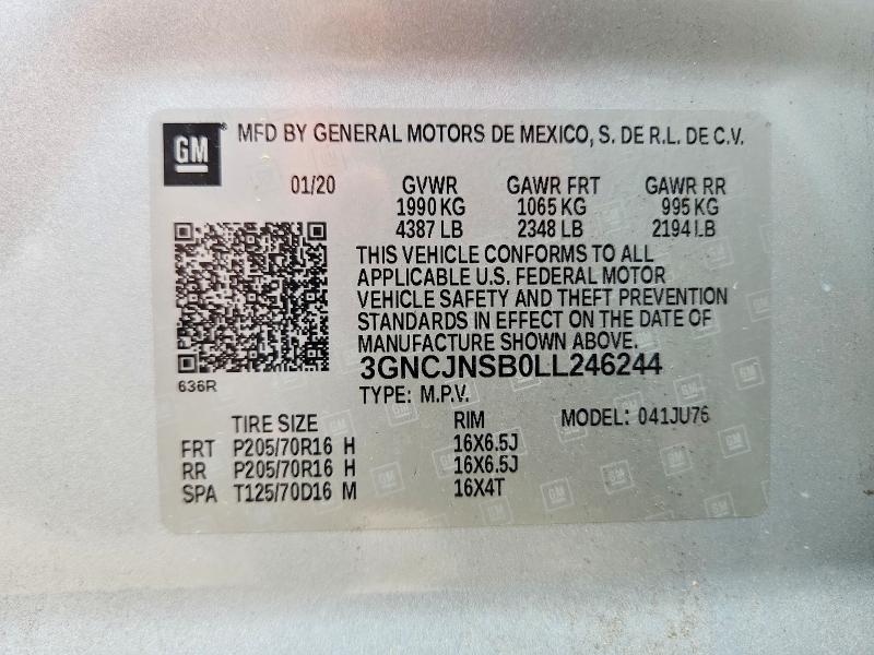 2020 Chevrolet Trax მანქანა იყიდება აუქციონზე, vin: 3GNCJNSB0LL246244, აუქციონის ნომერი: 53025426