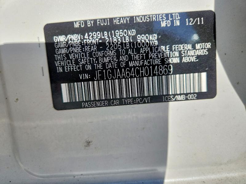 2012 Subaru Impreza მანქანა იყიდება აუქციონზე, vin: JF1GJAA64CH014869, აუქციონის ნომერი: 52251016