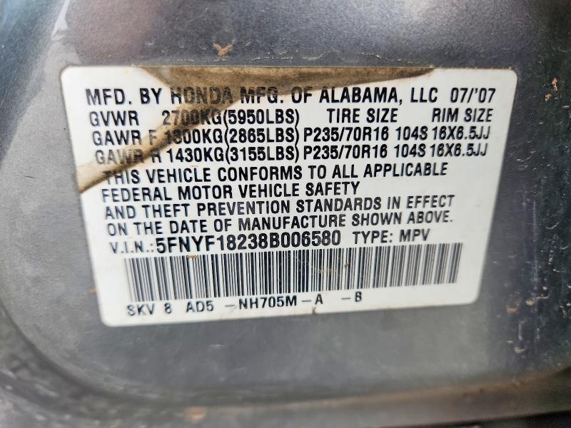 54150076 :رقم المزاد ، 5FNYF18238B006580 vin ، 2008 Honda Pilot مزاد بيع