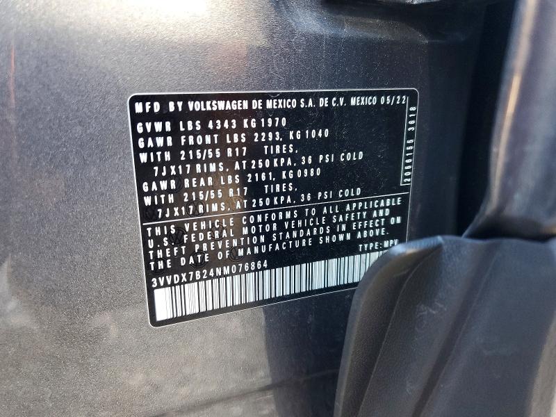 Продажа на аукционе авто 2022 Volkswagen Taos, vin: 3VVDX7B24NM076864, номер лота: 54519836