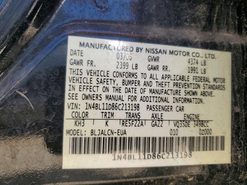 Продажа на аукционе авто 2006 Nissan Altima, vin: 1N4BL11D86C213198, номер лота: 52262796