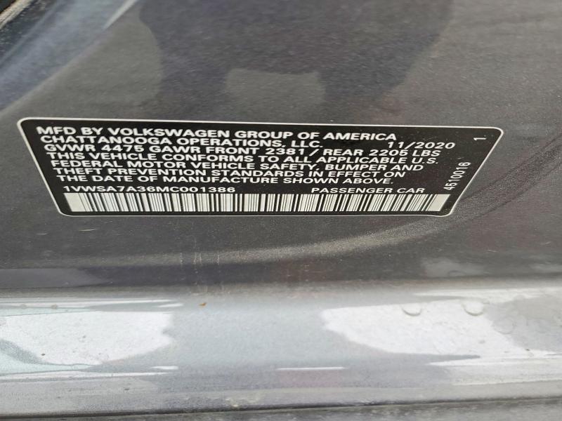 Продаж на аукціоні авто 2021 Volkswagen Passat, vin: 1VWSA7A36MC001386, номер лоту: 52558246