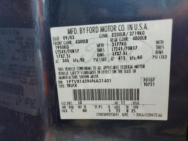 Aukcja sprzedaży 2004 Ford F150, vin: 1FTVX14594NA31401, numer aukcji: 51630386