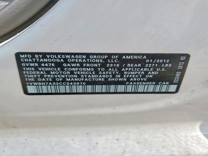 Aukcja sprzedaży 2012 Volkswagen Passat, vin: 1VWBH7A32CC043970, numer aukcji: 55410696