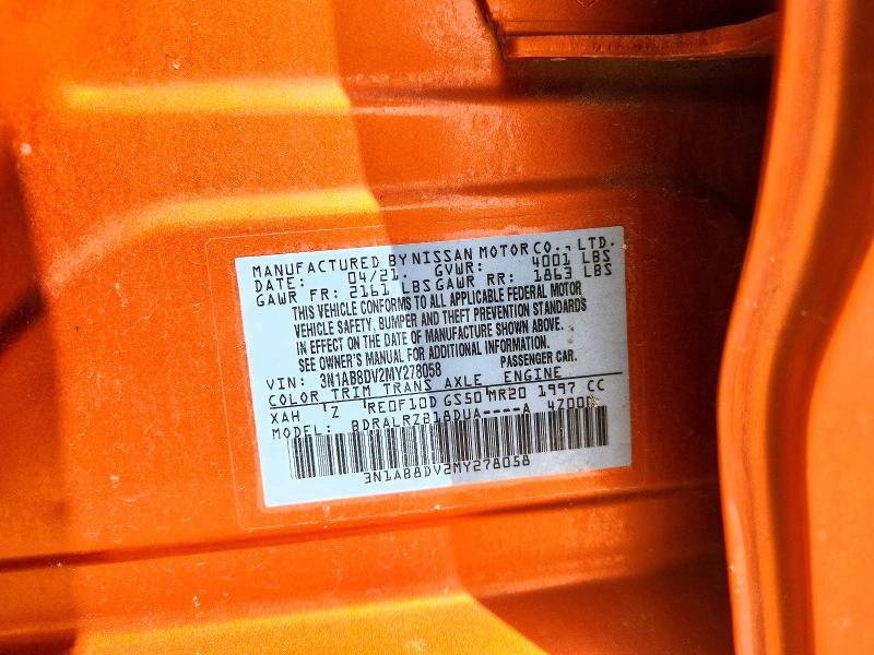 2021 Nissan Sentra მანქანა იყიდება აუქციონზე, vin: 3N1AB8DV2MY278058, აუქციონის ნომერი: 54602376