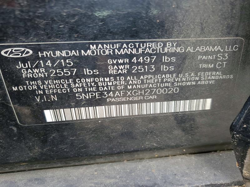 52350746 :رقم المزاد ، 5NPE34AFXGH270020 vin ، 2016 Hyundai Sonata مزاد بيع
