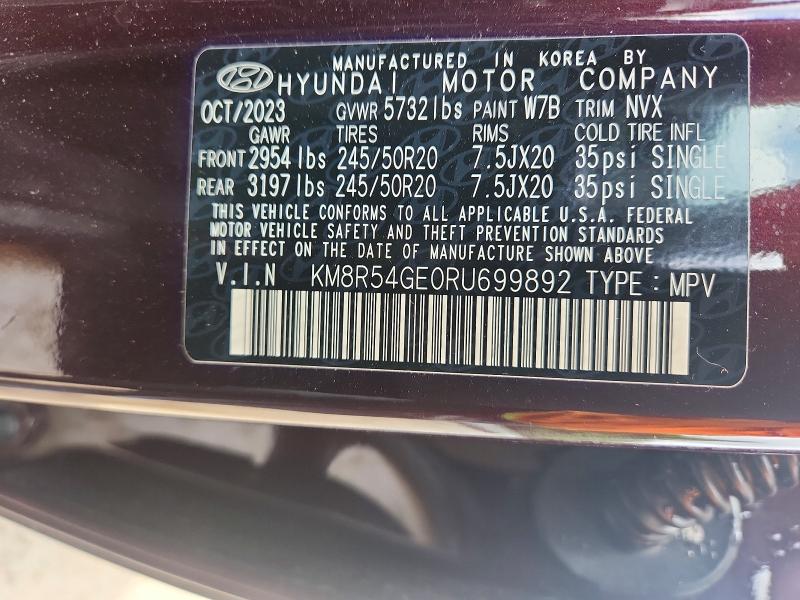 2024 Hyundai Palisade მანქანა იყიდება აუქციონზე, vin: KM8R54GE0RU699892, აუქციონის ნომერი: 52139046