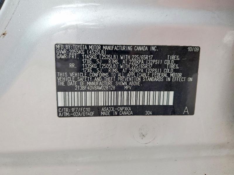 Aukcja sprzedaży 2010 Toyota Rav4, vin: 2T3BF4DV8AW028128, numer aukcji: 54530406