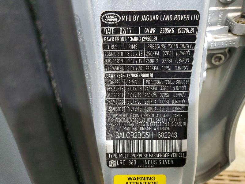 2017 Land Rover Discovery Sport მანქანა იყიდება აუქციონზე, vin: SALCR2BG5HH682243, აუქციონის ნომერი: 52152956