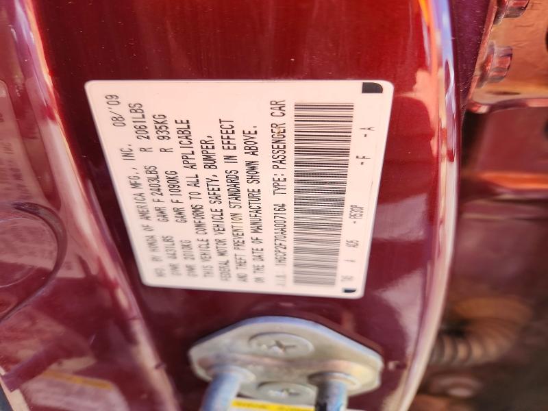 52887096 :رقم المزاد ، 1HGCP2F70AA007164 vin ، 2010 Honda Accord مزاد بيع