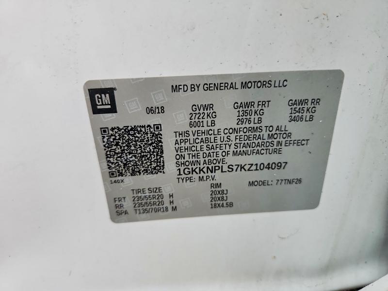 Aukcja sprzedaży 2019 Gmc Acadia, vin: 1GKKNPLS7KZ104097, numer aukcji: 52673696