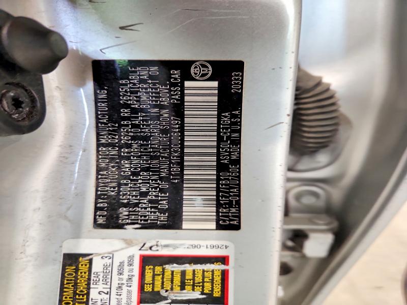 2012 Toyota Camry მანქანა იყიდება აუქციონზე, vin: 4T1BF1FK3CU064497, აუქციონის ნომერი: 54963816