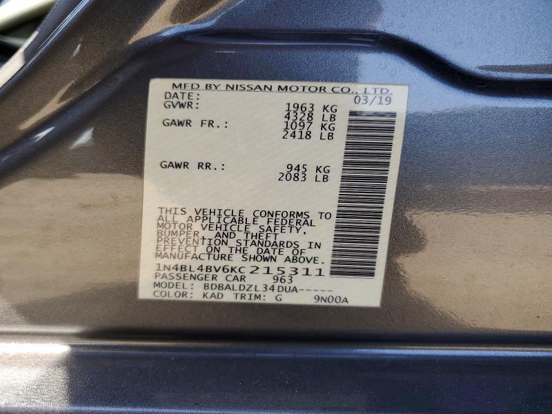 Aukcja sprzedaży 2019 Nissan Altima, vin: 1N4BL4BV6KC215311, numer aukcji: 55005386