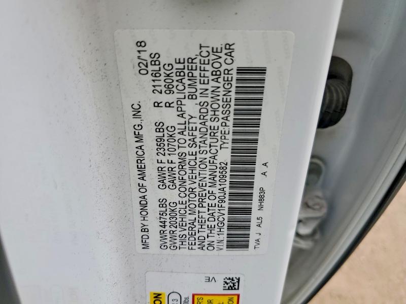 Aukcja sprzedaży 2018 Honda Accord, vin: 1HGCV1F90JA109582, numer aukcji: 51713136