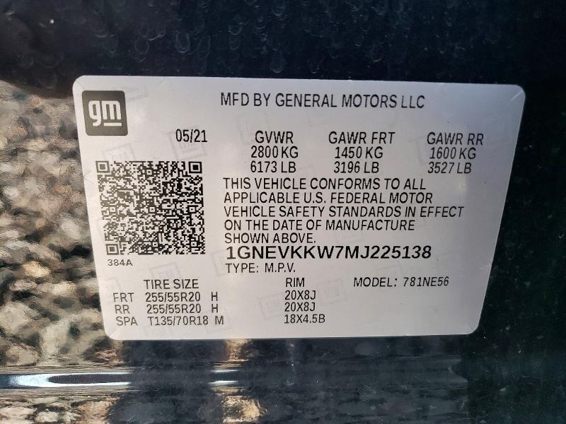 Aukcja sprzedaży 2021 Chevrolet Traverse, vin: 1GNEVKKW7MJ225138, numer aukcji: 55147466