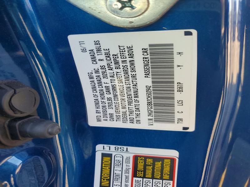 54165216 :رقم المزاد ، 2HGFG3B82CH502942 vin ، 2012 Honda Civic مزاد بيع